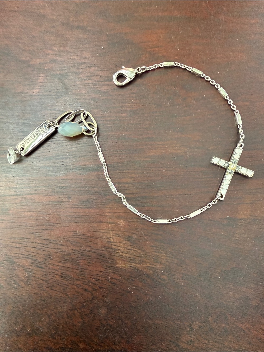 Mariana silver Cross Chain Bracelet Light Gray Stones and White Opal Crystal